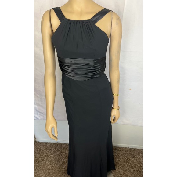 Davids bridial Dresses & Skirts - Formal Black High Neck Open Back Evening Gown with Satin Bow Detail Floor Length